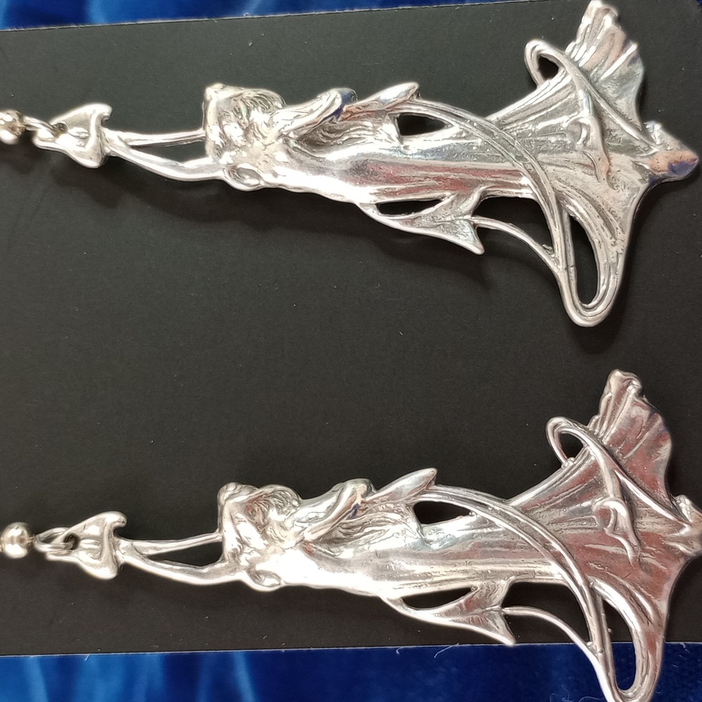 Sterling Silver Art Nouveau Lady Dangle Earrings
